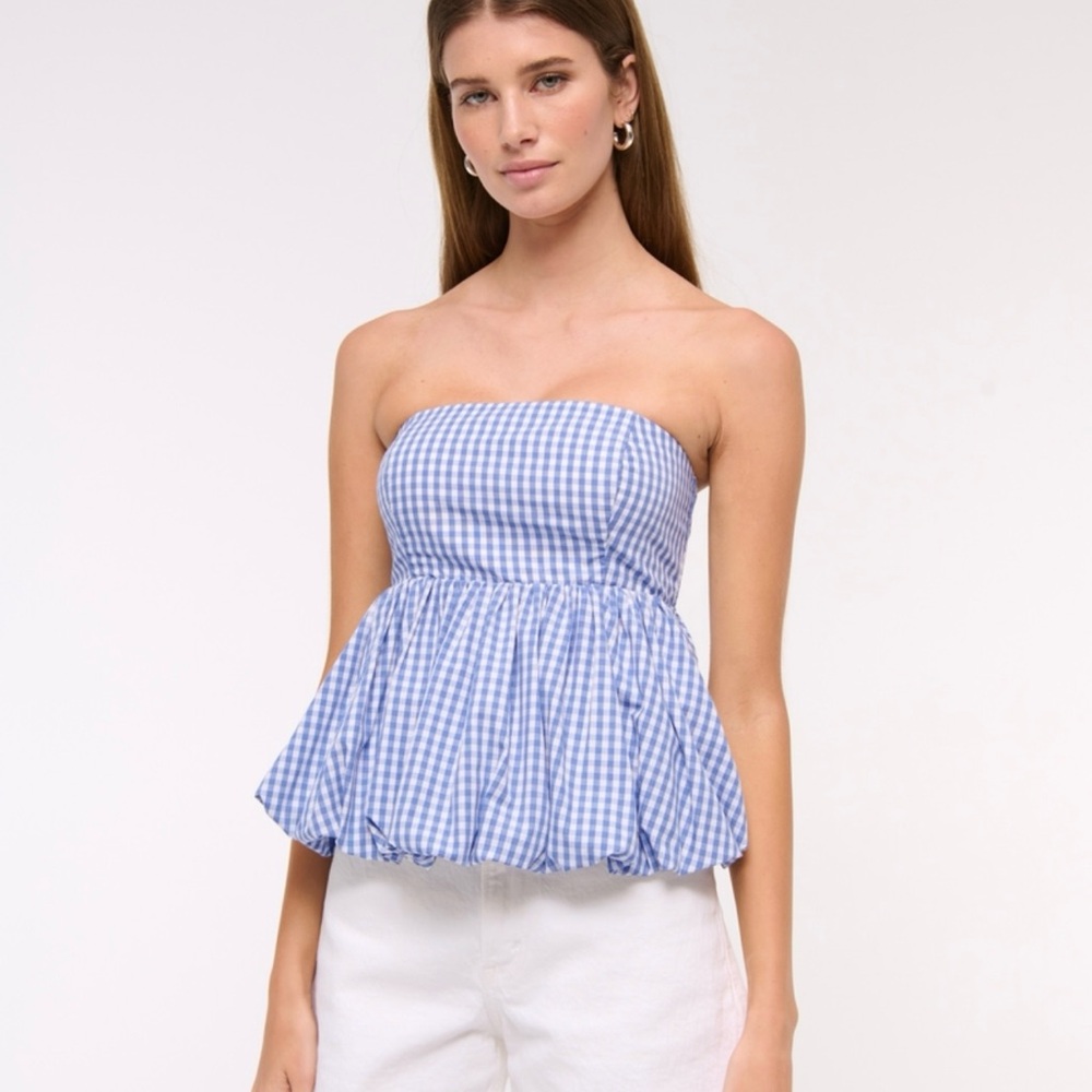 Abercrombie & Fitch Blue Gingham Strapless Top